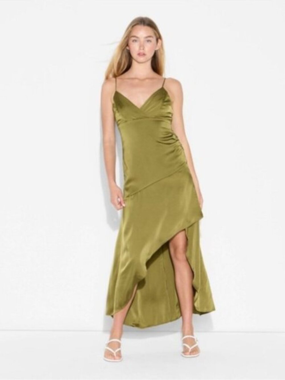 Elegant Satin Asymmetrical Olive Green Women's Dress